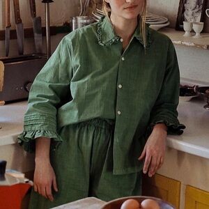 Rudy Jude Pillowcase Button down shirt with lace in sage size XXL